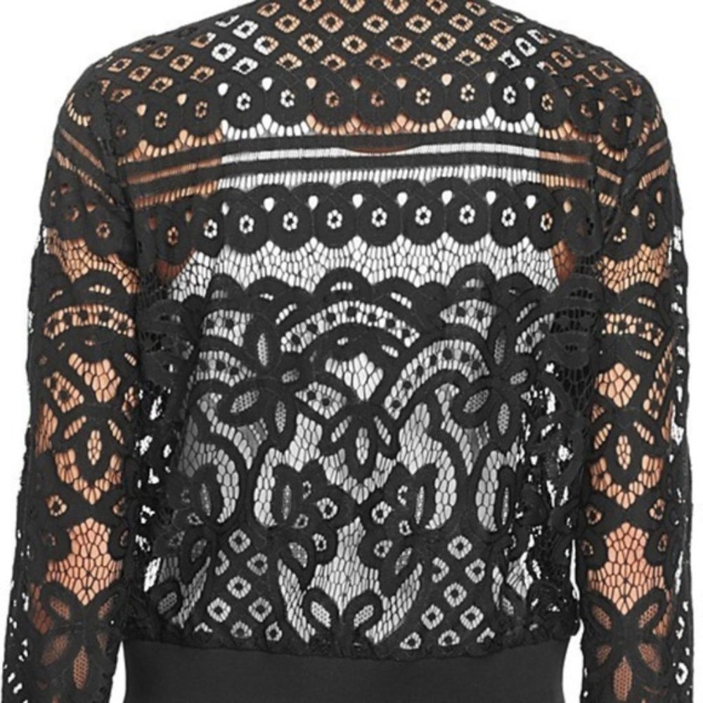 Aqua Boho Black Lace Bomber Jacket — Small - Picture 2 of 6